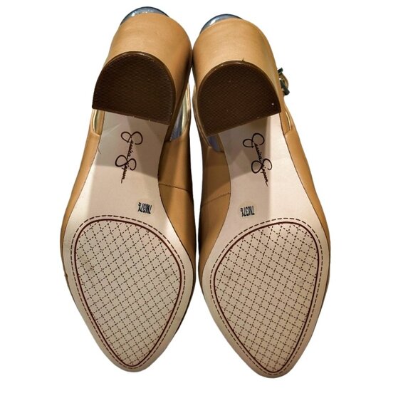 Jessica Simpson Mylana Leather Block Heel Pumps Size 7 Almond Toe Ankle Strap - Picture 8 of 10